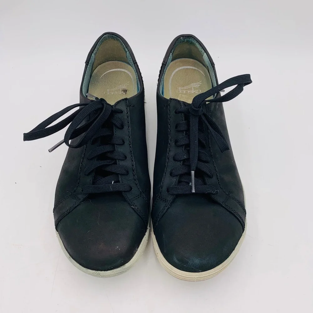 Dansko Leela Black Nubuck Leather Lace Up Sneakers Women 10 EU 41‎ Comfort Shoes